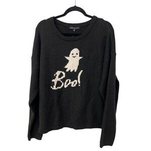 State Of Mine White Boo! Ghost Graphic Sweater Size XL Black Halloween Cozy NEW